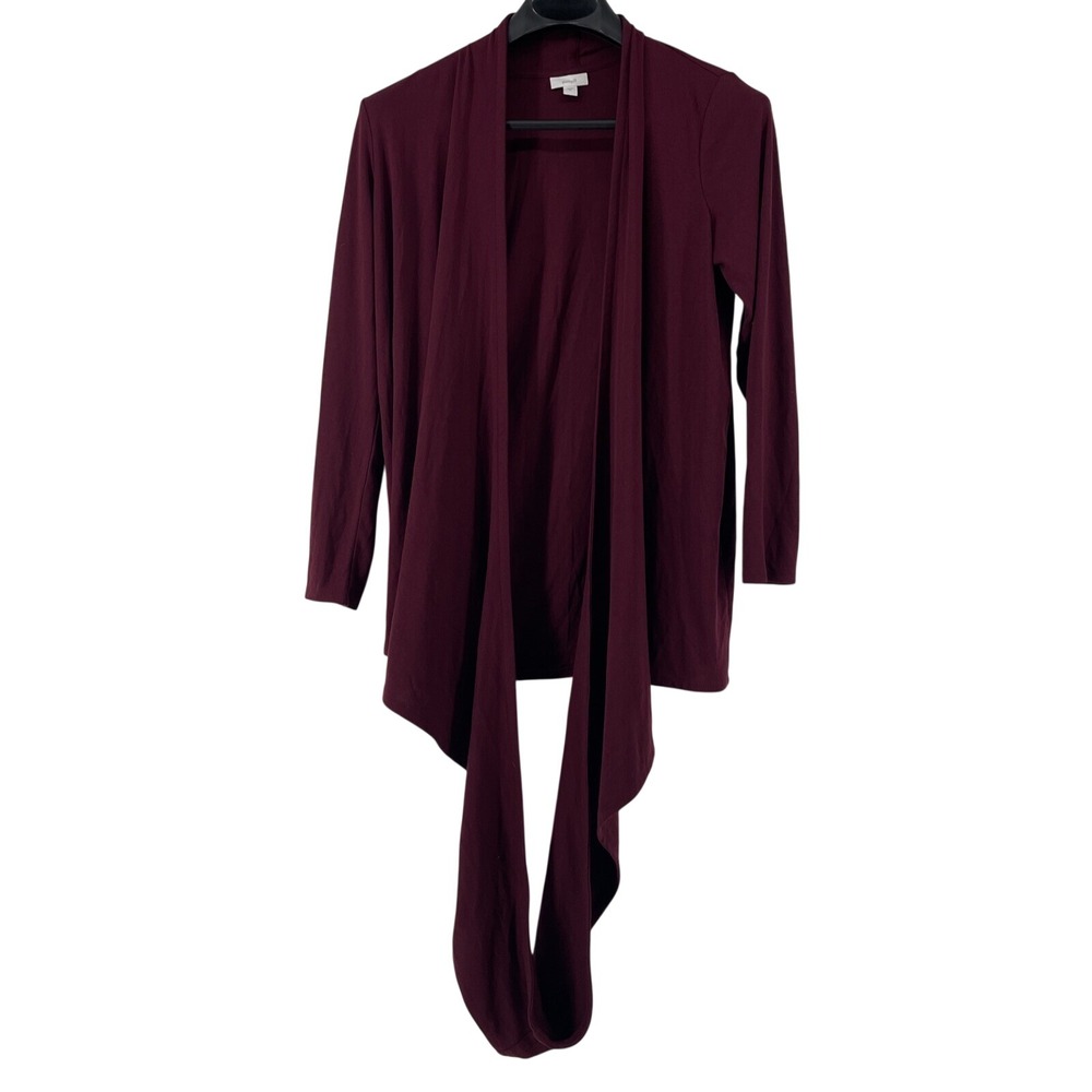 PureJill Open Front Draped Knit Cardigan Womens Medium Burgundy Boho Artsy